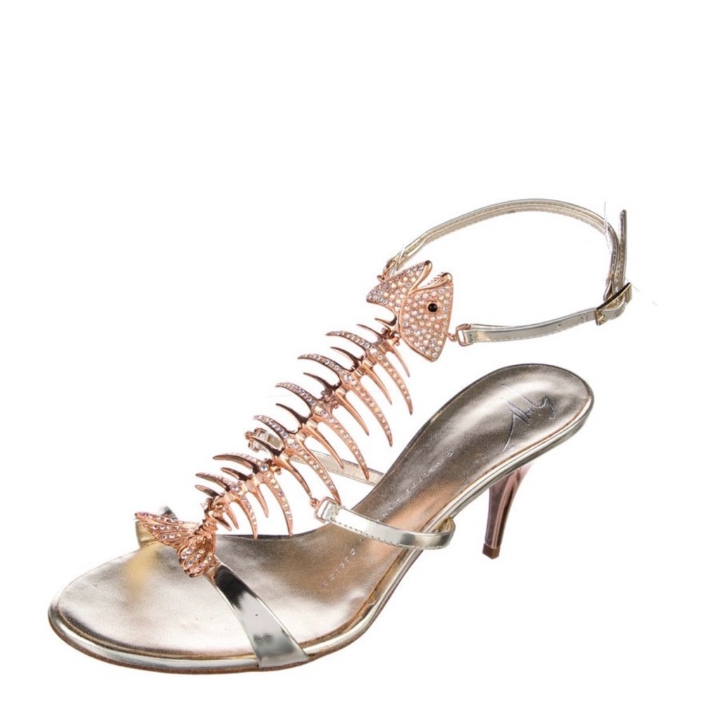 Giuseppe Zanotti Crystal Fishbone Sandals Sz 36.5